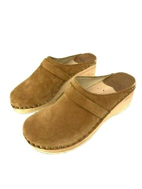 Troentorp Swedish Suede Clogs Da Vinci Tan Size 37/7-7.5